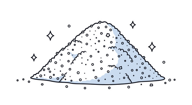 Simple line drawing of a small pile of white granular substance like salt or sugar with sparkles for cleanliness or value.