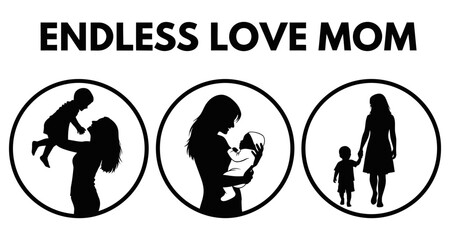Obraz premium Motherhood bond with children in circular vignettes against white background