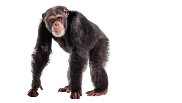 Chimpanzee standing on all fours, isolated on transparent background