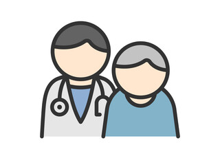 Fototapeta premium 医師と高齢者のアイコン（線画カラー）のイラスト