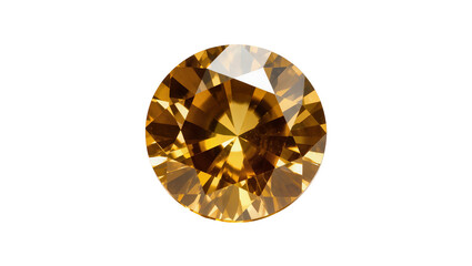 Round cut champagne diamond gemstone faceted and sparkling, isolated on transparent background