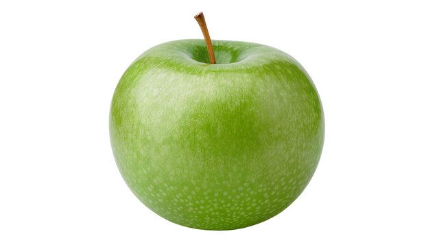 Single green apple with stem isolated on transparent background