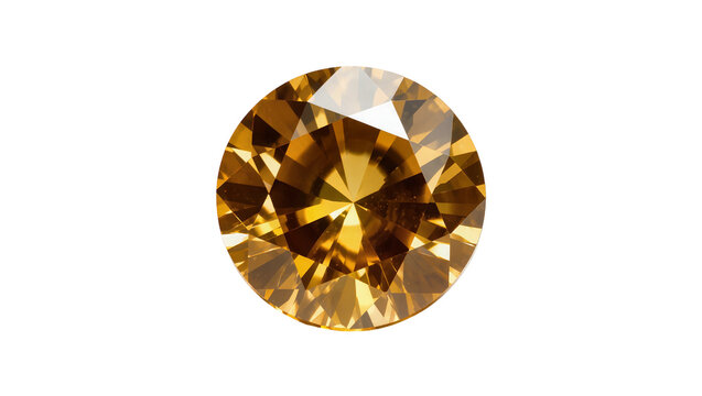 Round cut champagne diamond gemstone faceted and sparkling, isolated on transparent background
