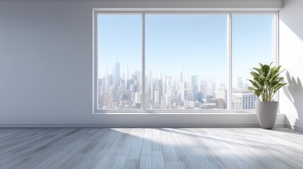 Fototapeta premium Modern interior with cityscape view