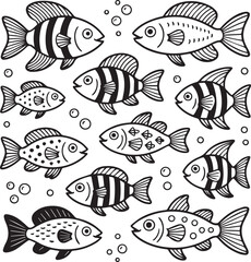 Fototapeta premium Black and white of twelve stylized octopus heads in a circular pattern tentacles symmetrical