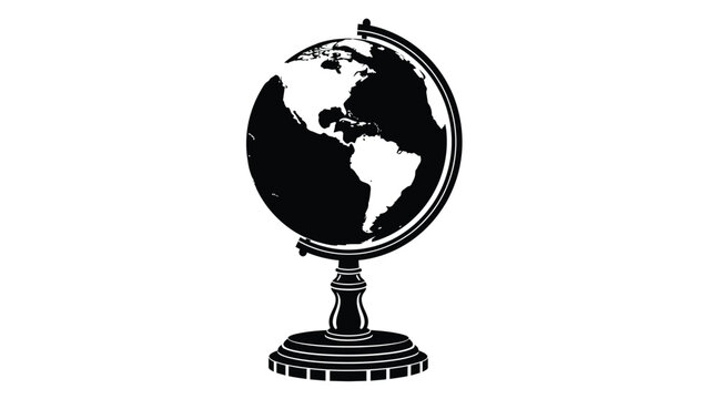 Classic desktop globe on a stand showing continents in a simple black and white silhouette
