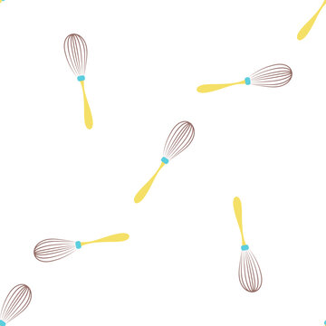 Seamless pattern of hand drawn whisks isolated on transparent background for cooking or baking designs