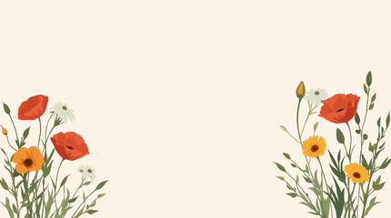 Fototapeta premium A serene and minimalist botanical illustration featuring orange flowers and green foliage. Perfect for backgrounds, branding, or adding a touch of nat