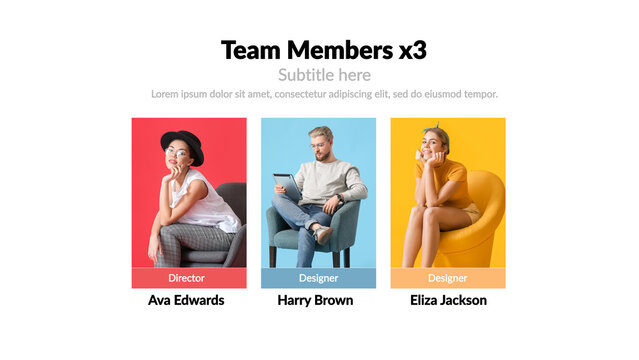 Team Members x3 &ndash; Corporate Team Presentation, Employee Profiles and Staff Introduction Animation, Modern Business Infographic for Company and Marketing Showcase