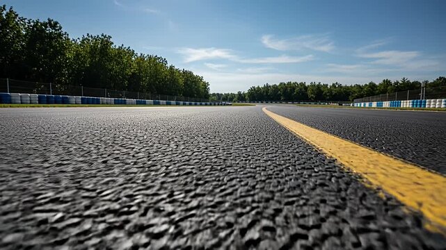 lowangle asphalt road yellow centerline under blue sky