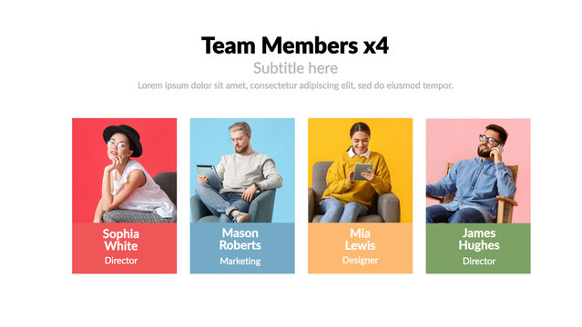 Team Members x4 &ndash; Corporate Team Presentation, Employee Profiles and Staff Introduction Animation, Modern Business Infographic for Company and Marketing Showcase