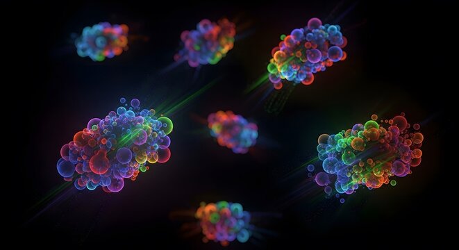 Vibrant Colorful Bubbles Cluster Floating in Dark Space
