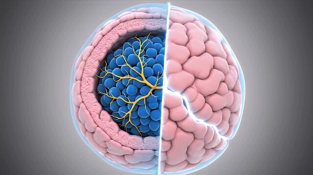 Microscopic view of alveoli and blood capillaries in human lungs, illustrating gas exchange and respiratory system function for medical education and science awareness