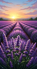 Naklejka premium Lavender Field Sunset. (14)