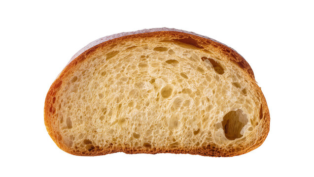 Crusty slice of artisan sourdough bread with airy crumb, isolated on transparent background