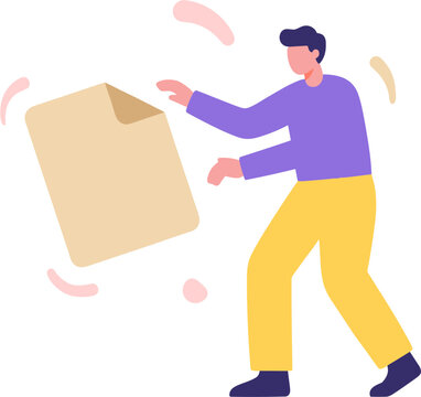 A man is throwing a large envelope quickly outside in motion.