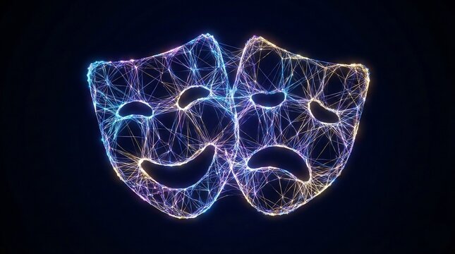 AI acting and scriptwriting replacement concept with neural network theater masks