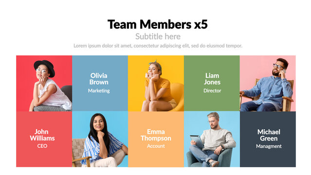 Team Members x5 &ndash; Corporate Team Presentation, Employee Profiles and Staff Introduction Animation, Modern Business Infographic for Company and Marketing Showcase