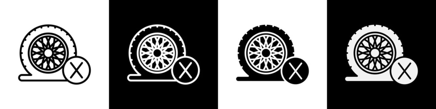 Flat tire  black and white icon design concept