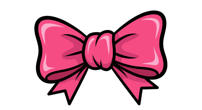 Vibrant pink bow brooch with elegant curves isolated on a pristine white background, showcasing a stylish and decorative accessory design