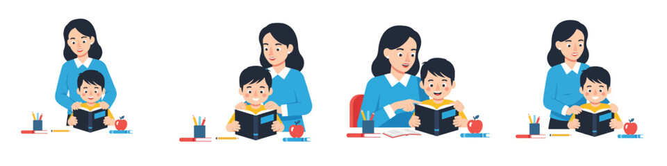 Fototapeta premium the child reads a book with his/her mother