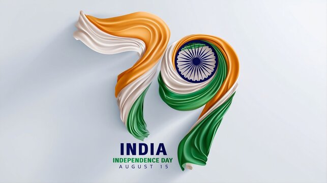 79th India Independence Day greeting design with 3D ribbon number typography