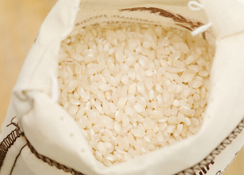 Round white pearly rice from Albufera Natural Park close to Valencia
