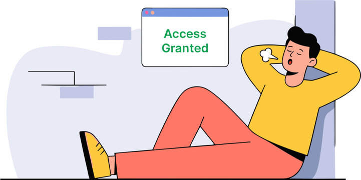 Man relaxing on floor with phone and access granted on screen