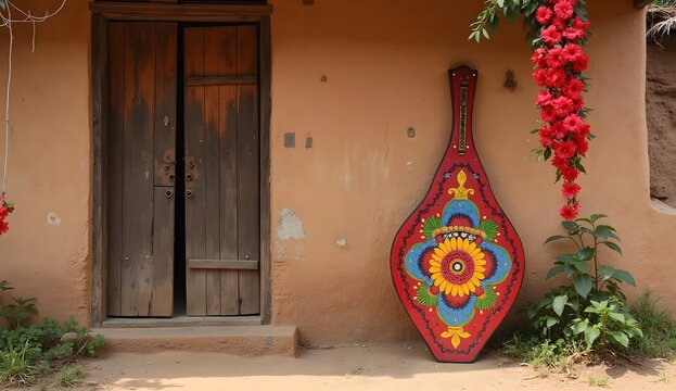Ethnic cultural heritage of Bangladesh with painted pottery and rustic architecture