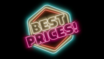 Fototapeta premium Best prices vibrant glowing neon sign on black background for easy blending