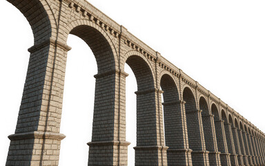 Fototapeta premium Stone aqueduct with multiple arches isolated on a transparent background architecture
