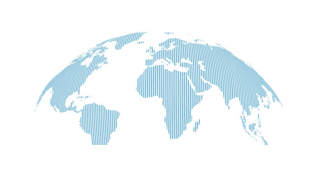 Abstract Striped Globe Vector Icon &ndash; Minimalist 3D World Map with Vertical Lines on White Background