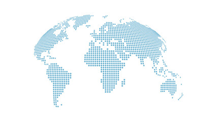 Abstract Round Dotted 3D Globe Vector – Minimalist Blue Circle Halftone Curved World Map Illustration on White Background  © Ahmed