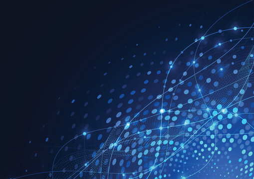 Abstract futuristic blue digital technology background with network connection lines and glowing dots.