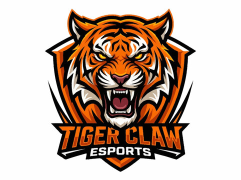 Powerful aggressive tiger head mascot roaring ferociously, displaying sharp teeth and intense eyes, perfect for sports teams, gaming logos, or a fierce brand representation, embodying strength and wil