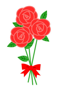 感謝と愛の赤いバラのリボンで束ねた花束 記念日・贈り物用イラスト
