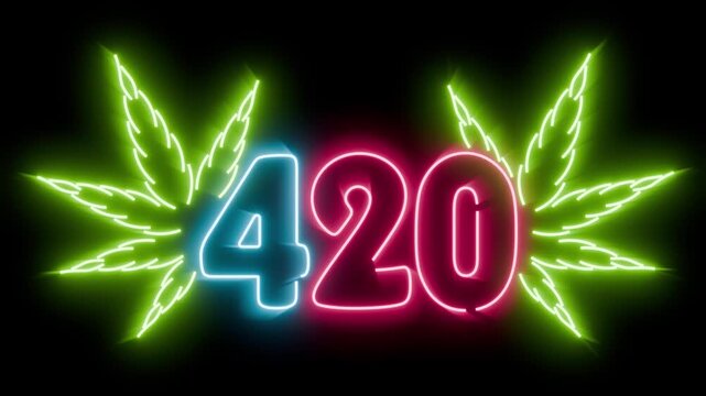 420 glowing neon sign seamless loop animation on uniform background for easy blending