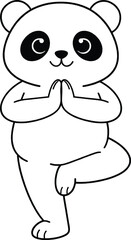 Obraz premium Cute panda doing yoga tree pose in black and white