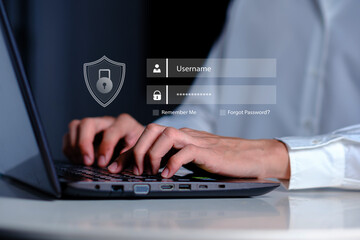 Cyber security login authentication user secure access interface, username and password protection, data privacy, network security, identity verification and online account protection