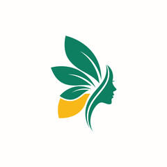 Eco Beauty Logo With Female Profile and Leaf Hair Symbol for Natural Brands. © brkh
