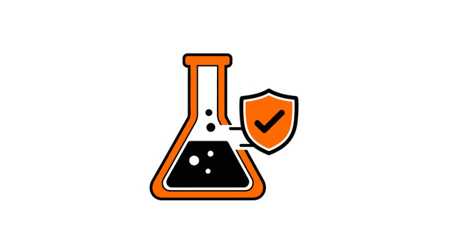 Laboratory Erlenmeyer Flask with Safety Shield Icon for Chemical Research Experiment
