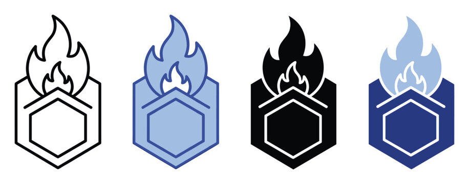 A powerful shield icon with a blazing flame symbolizing security, energy, and robust protection, ideal for technology logos, app interfaces, and digital safety emblems