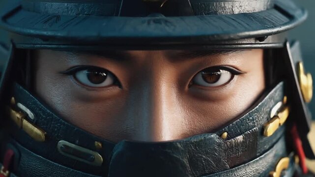 Close-up view of a samurai.