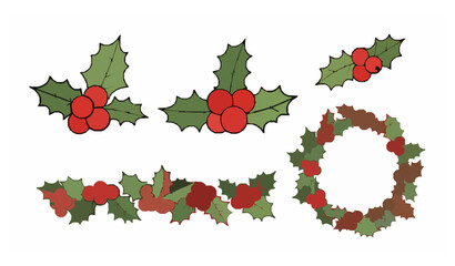 Christmas holly berry icon set vector illustration © Md