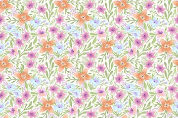 Obraz premium Spring Floral Illustration with Blooming Flowers and Fresh Botanical Background
