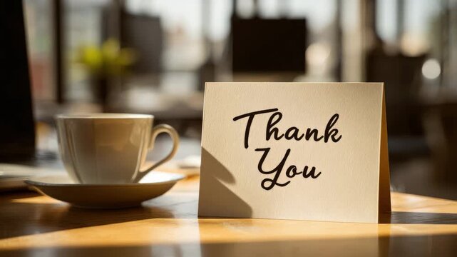 thank you paper sign on desk in office animation