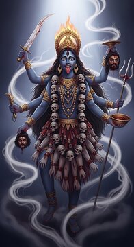 Hindu Goddess Durga Statue Illustration Art.