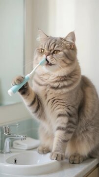 猫歯磨き衛生習慣リアルループ動画