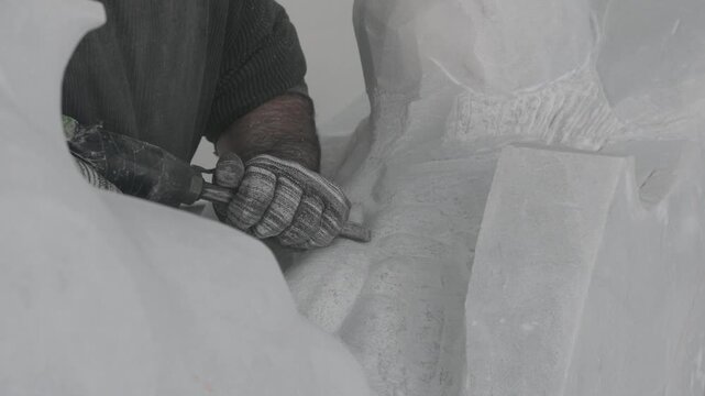 Marble Statue Detail Sculpting Process with Traditional Tools
