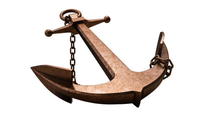 Heavy bronze anchor with thick chain, isolated on transparent background © Carlos